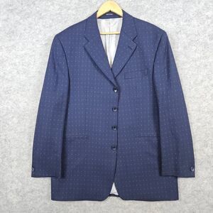Modesto Uomo Men's Blazer Navy Blue Geometric Size 46L‎ 100% Wool Preppy HOLES